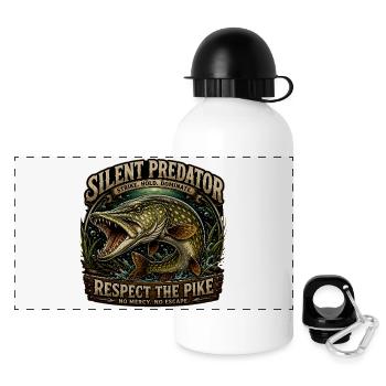 Silent Predator – Aggressives Hechtfang-Design - Panorama Trinkflasche mit Deckel 500 ml - Weiß - Vorne