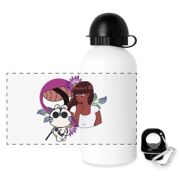 Blinder Tiger mit weißem Stock Blumenkunst - Panorama Trinkflasche mit Deckel 500 ml - Weiß - Vorne