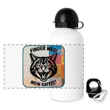 Finger weg! Mein Kaffee Katzendesign - Panorama Trinkflasche mit Deckel 500 ml - Weiß - Vorne