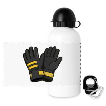 Schwarze Handschuhe mit Gelben Akzenten - Panorama Trinkflasche mit Deckel 500 ml - Weiß - Vorne
