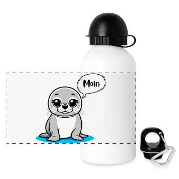 MOIN Seehund Nordsee - Maritim - Panorama Trinkflasche mit Deckel 500 ml - Weiß - Vorne