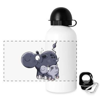 Nilpferd Familie - Panorama Trinkflasche mit Deckel 500 ml - Weiß - Vorne