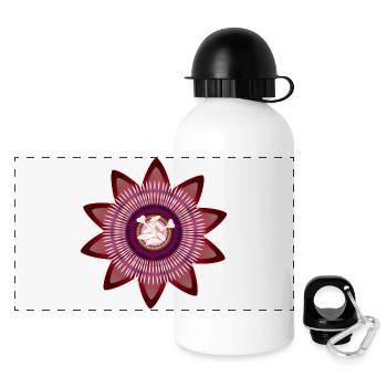 Kunstvolle Blüte einer roten Passionsblume - Panorama Trinkflasche mit Deckel 500 ml - Weiß - Vorne