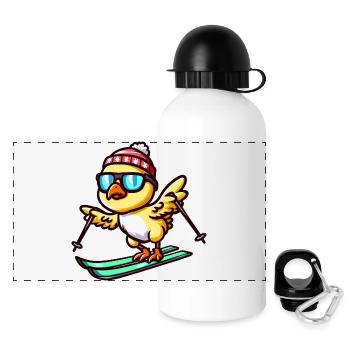 Poussins de poulet sur des skis - Cuter - Gourde panoramique avec couvercle 500 ml - blanc - Devant