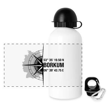 Koordinaten Borkum - Panorama Trinkflasche mit Deckel 500 ml - Weiß - Vorne