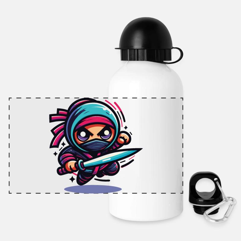 Ninja : Arts martiaux kawaii - Gourde panoramique avec couvercle 500 ml - blanc