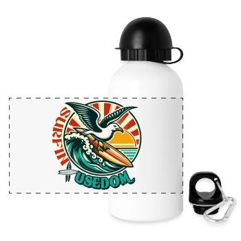 möwe Usedom T-Shirt – Ostsee Streetwear Design - Panorama Trinkflasche mit Deckel 500 ml - Weiß - Vorne