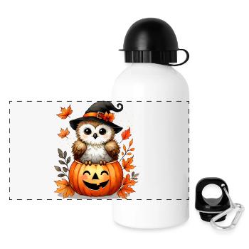 Halloween-Eule im Kürbis:herbstlicher Gruselspaß - Panorama Trinkflasche mit Deckel 500 ml - Weiß - Vorne
