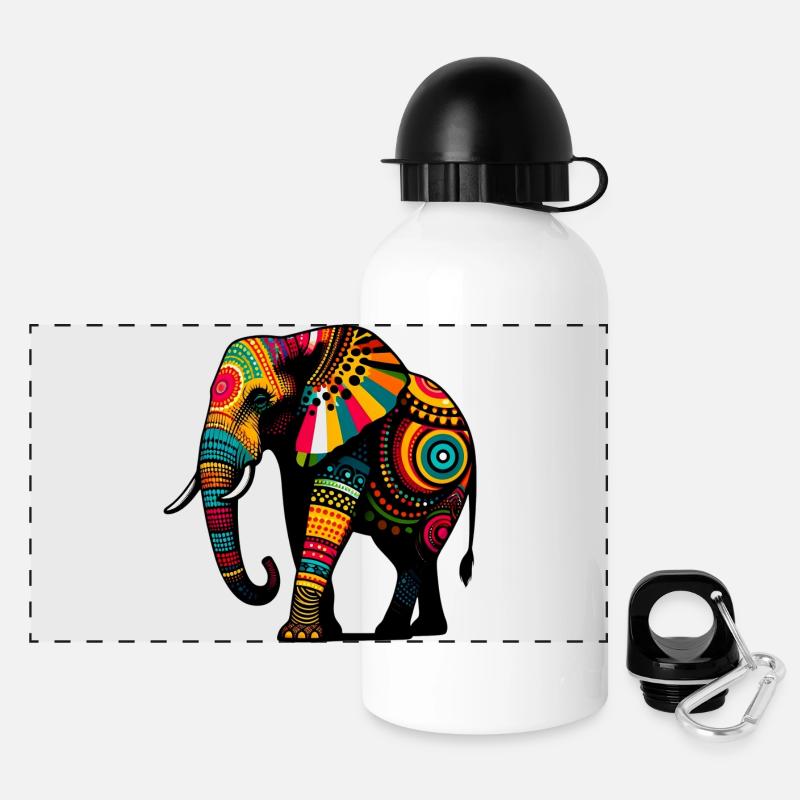 Elefant - Panorama Trinkflasche mit Deckel 500 ml - Weiß