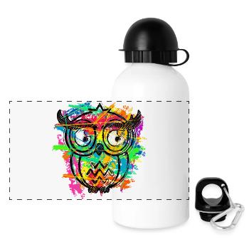 Eule (Bunte Streifen) - Panorama Trinkflasche mit Deckel 500 ml - Weiß - Vorne
