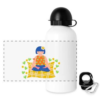 Fille méditant dans la nature - Gourde panoramique avec couvercle 500 ml - blanc - Devant
