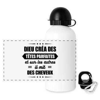 DIEU CREA DES TETES PARFAITES DE CHAUVES - Gourde panoramique avec couvercle 500 ml - blanc - Devant