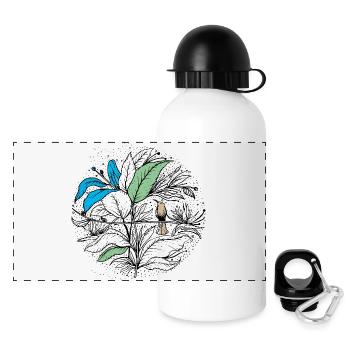 Blume mit Vogel - Panorama Trinkflasche mit Deckel 500 ml - Weiß - Vorne
