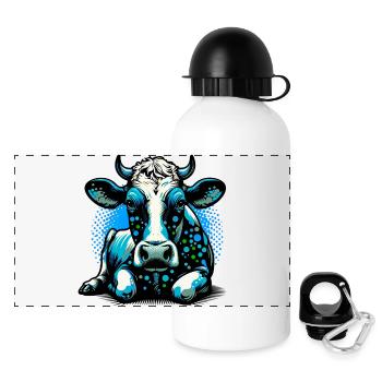 Kuh - Panorama Trinkflasche mit Deckel 500 ml - Weiß - Vorne