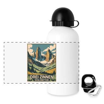 Drei Zinnen Dolomiten - Panorama Trinkflasche mit Deckel 500 ml - Weiß - Vorne