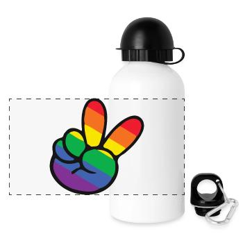 Rainbow Peace Sign Hand - Panoramic Thermal Bottle with Lid 500 ml - white - Front