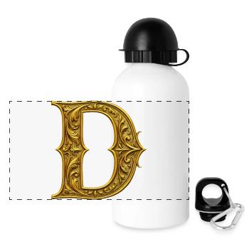 Ornamentgold Initiale D - Panorama Trinkflasche mit Deckel 500 ml - Weiß - Vorne