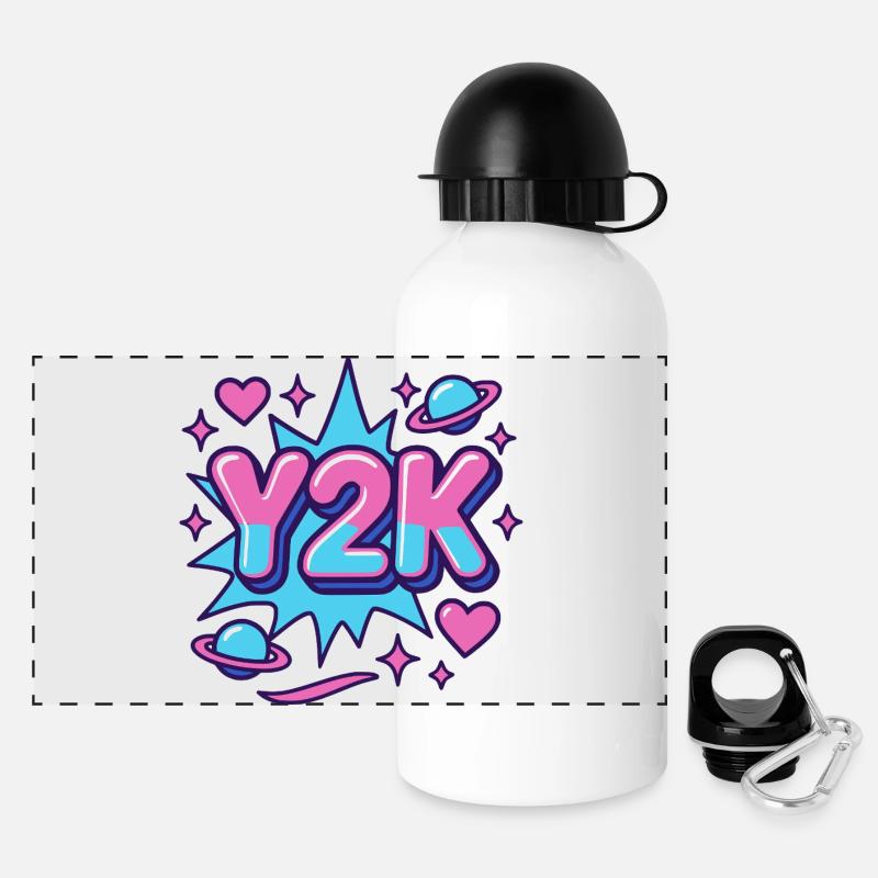 Y2K Retro Design - Panorama Trinkflasche mit Deckel 500 ml - Weiß