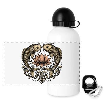 Koi et Lotus : Ornement élégant - Gourde panoramique avec couvercle 500 ml - blanc - Devant