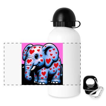 Elefant mit Herz und Herzen - Panorama Trinkflasche mit Deckel 500 ml - Weiß - Vorne