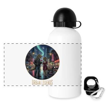 Urban Legends: Dino Lovers in Neon Town - Panoramic Thermal Bottle with Lid 500 ml - white - Front
