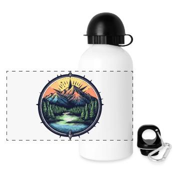 Mountains Compass - Panoramic Thermal Bottle with Lid 500 ml - white - Front
