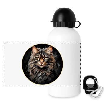 Maine Coon Katzenportrait in Aquarelltechnik - Panorama Trinkflasche mit Deckel 500 ml - Weiß - Vorne