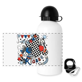 Schulkind 2026 Einschulung erste Klasse Doodle - Panorama Trinkflasche mit Deckel 500 ml - Weiß - Vorne