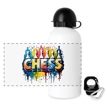 Schach mit Figuren, Farbe, schwarzem Rand - Panorama Trinkflasche mit Deckel 500 ml - Weiß - Vorne