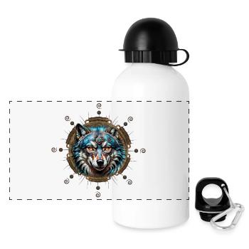 Fantastic steampunk wolf. - Panoramic Thermal Bottle with Lid 500 ml - white - Front