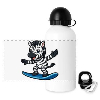 Cooles Zebra Surfer Strand Outfit Schwimmer Kids - Panorama Trinkflasche mit Deckel 500 ml - Weiß - Vorne