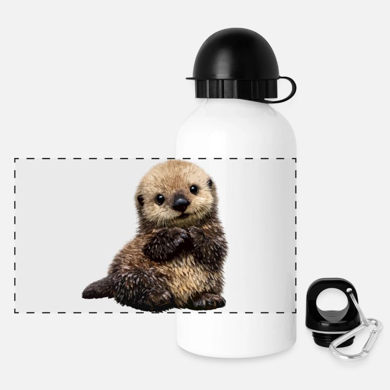 Otter-Kuscheltier auf spielerischem Muster - Panorama Trinkflasche mit Deckel 500 ml - Weiß