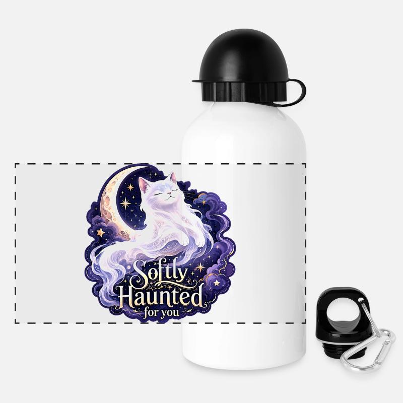 Softly Haunted White Moon Cat Gothic Celestial - Panoramic Thermal Bottle with Lid 500 ml - white