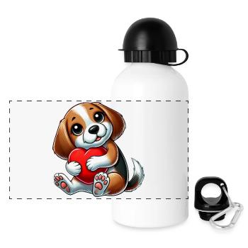 In Love Beagle Coeur Saint-Valentin Chien - Gourde panoramique avec couvercle 500 ml - blanc - Devant