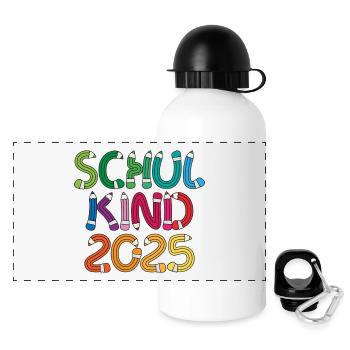 Schulkind 2025 Einschulung Schulanfang - Panorama Trinkflasche mit Deckel 500 ml - Weiß - Vorne