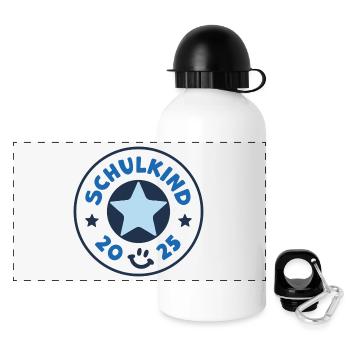 Schulkind 2025 Einschulung Schulanfang Erstklassig - Panorama Trinkflasche mit Deckel 500 ml - Weiß - Vorne