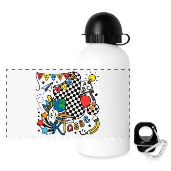 Schulkind 2026 Einschulung erste Klasse Doodle - Panorama Trinkflasche mit Deckel 500 ml - Weiß - Vorne