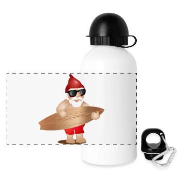 cooler Gartenzwerg mit Sonnenbrille und Surfbrett - Panorama Trinkflasche mit Deckel 500 ml - Weiß - Vorne