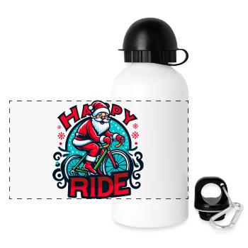 Festliche Weihnachtsmann Fahrrad Illustration - Panorama Trinkflasche mit Deckel 500 ml - Weiß - Vorne