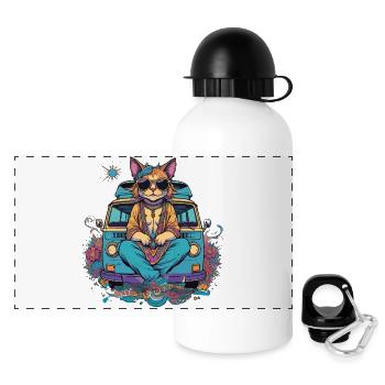 Hippie-Katze im Urlaub im Van, Humor - Panorama Trinkflasche mit Deckel 500 ml - Weiß - Vorne