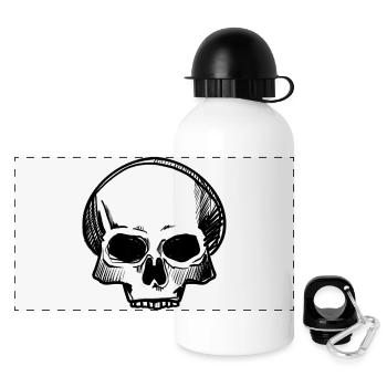 Skull - Bleistift-Zeichnung - Panorama Trinkflasche mit Deckel 500 ml - Weiß - Vorne