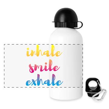 inhale exhale yoga course meditation colorful - Panoramic Thermal Bottle with Lid 500 ml - white - Front