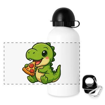 Cute Dino T-Rex Pizza Pizza Lover Cartoon - Panoramic Thermal Bottle with Lid 500 ml - white - Front