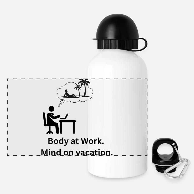 Body at work. Mind on  vacation - Panoramic Thermal Bottle with Lid 500 ml - white