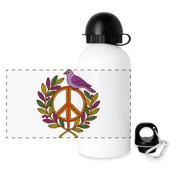 Lebendiger Friedensvogel Blumenkranz - Panorama Trinkflasche mit Deckel 500 ml - Weiß - Vorne