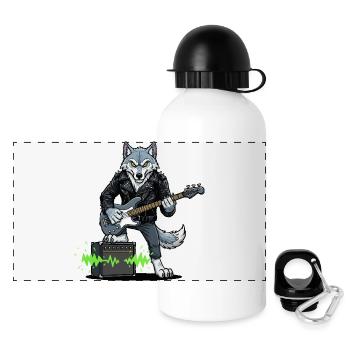 Rockerwolf mit Lederjacke - Panorama Trinkflasche mit Deckel 500 ml - Weiß - Vorne