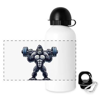 Gorilla Mächtiger Hantel - Panorama Trinkflasche mit Deckel 500 ml - Weiß - Vorne