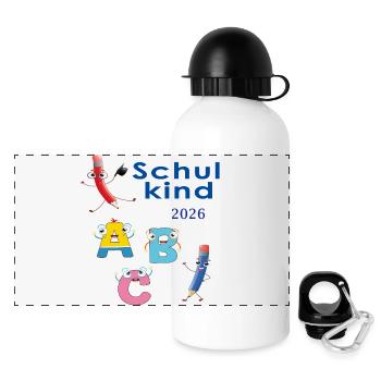  ABC  Schuldkind 2026 - Panorama Trinkflasche mit Deckel 500 ml - Weiß - Vorne