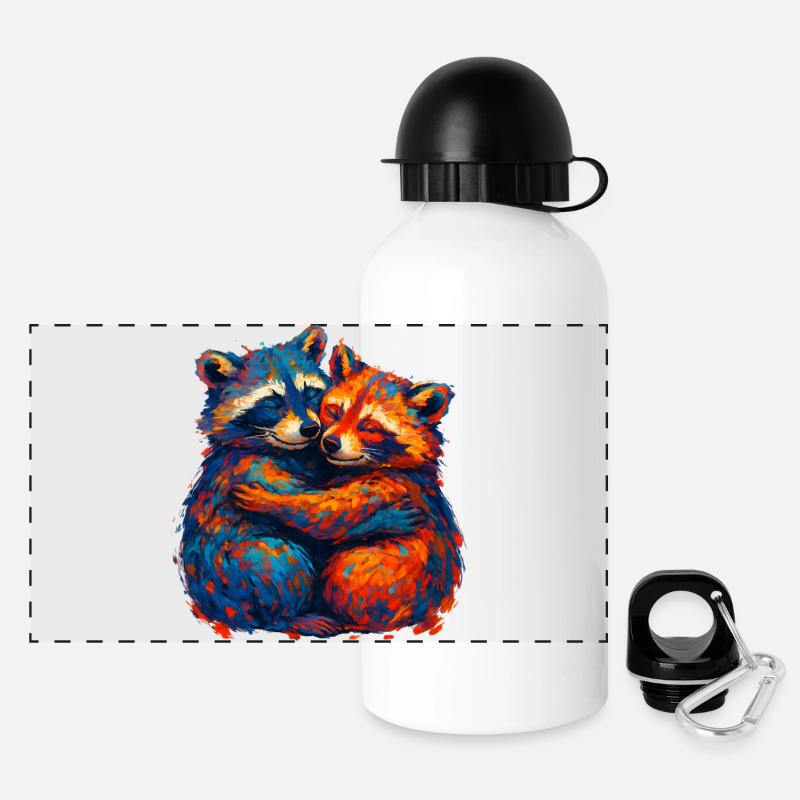 Colorful raccoon hug - Panoramic Thermal Bottle with Lid 500 ml - white