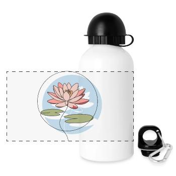 Water Lily Line Art Illustration - Panoramic Thermal Bottle with Lid 500 ml - white - Front